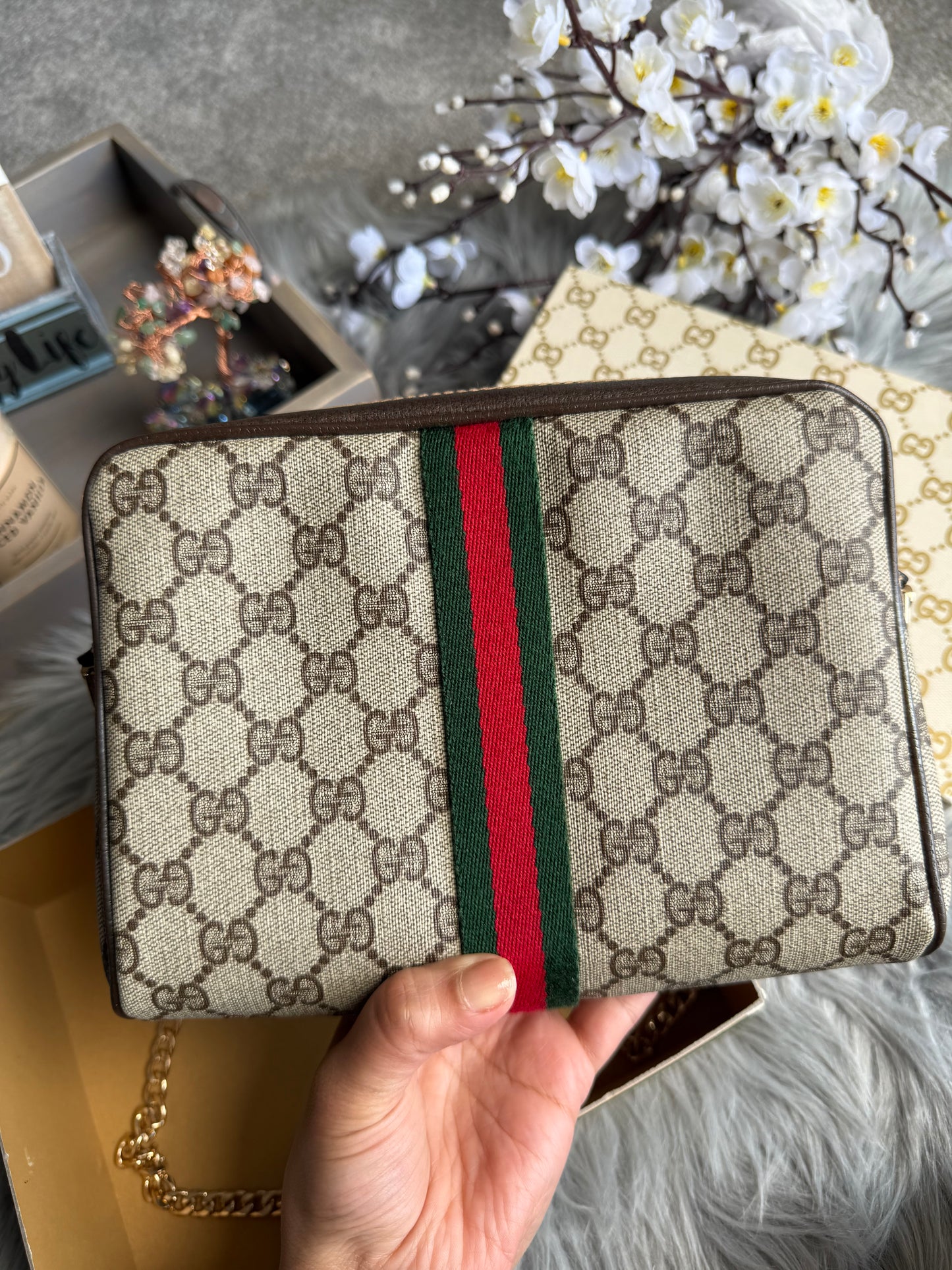 Authentic Gucci web sherry line clutch bag