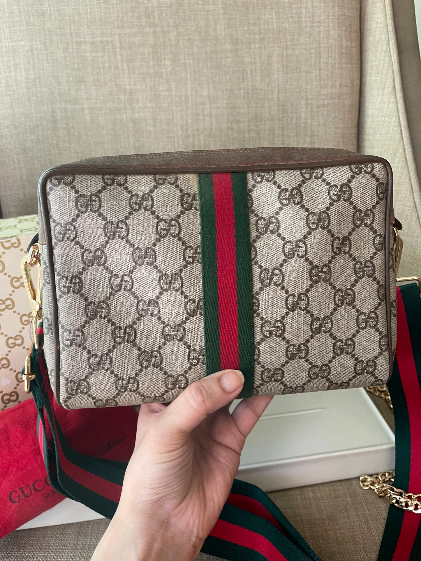 Authentic Gucci vintage web sherry line crossbody