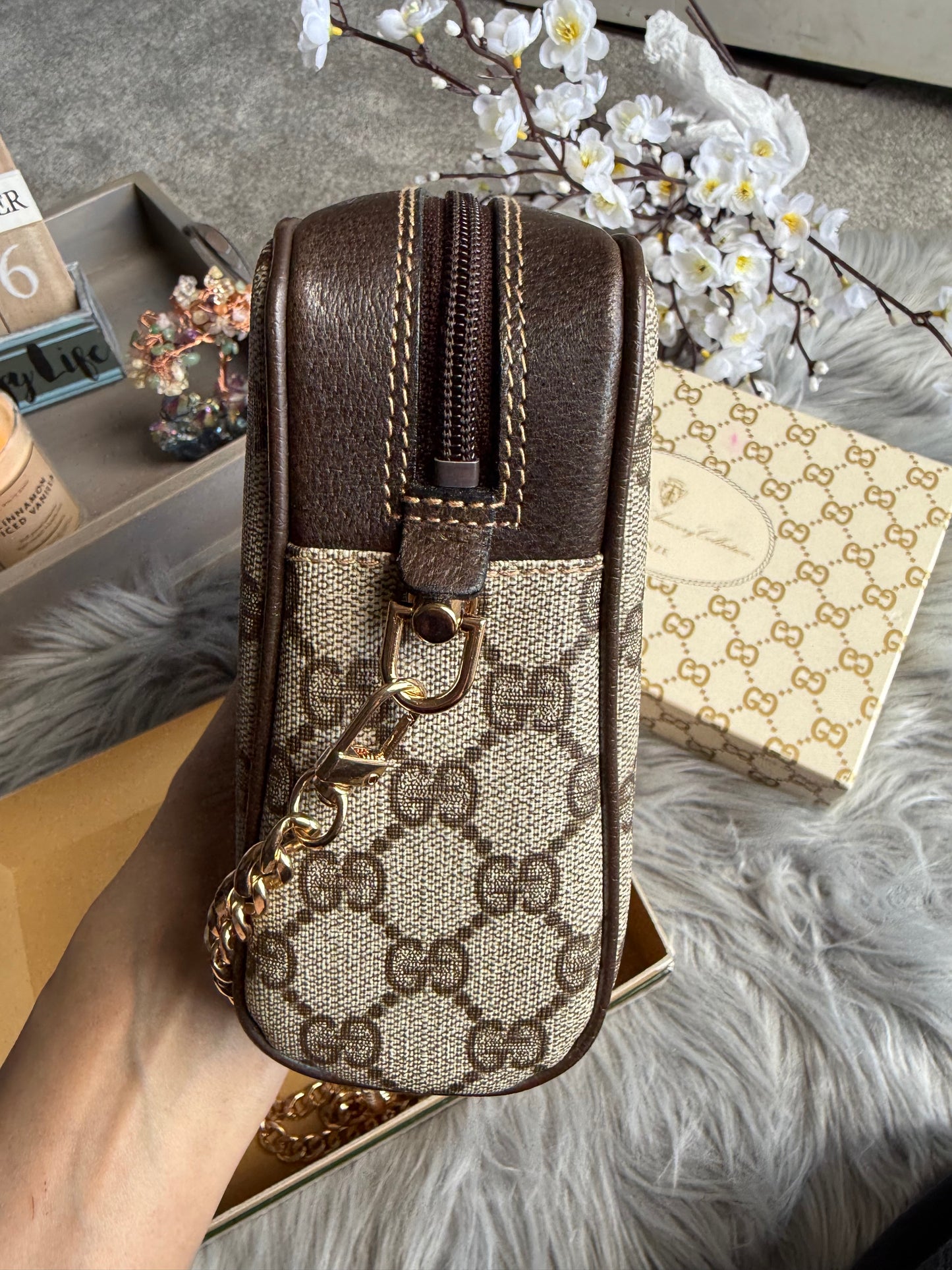 Authentic Gucci web sherry line clutch bag