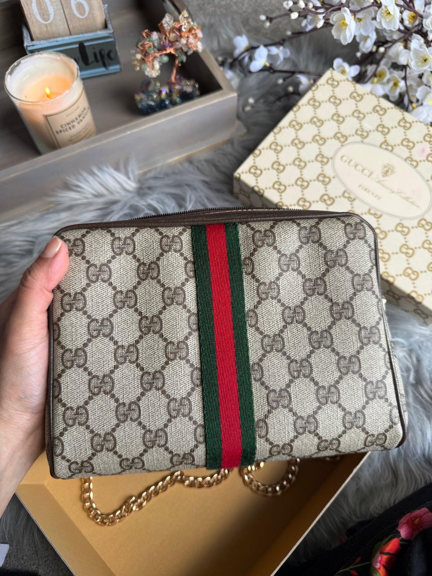 Authentic Gucci web sherry line clutch bag