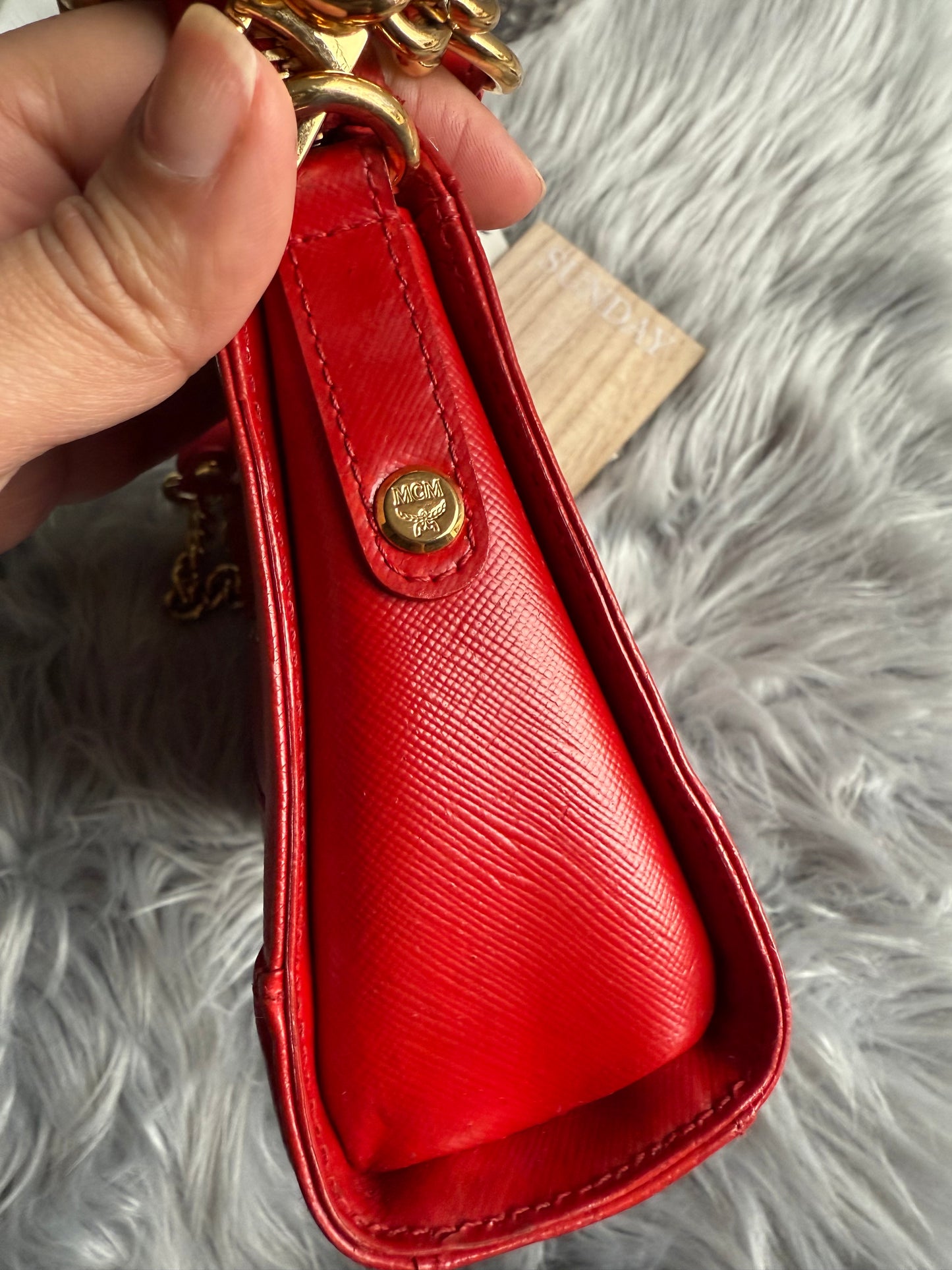 Authentic mcm patent leather shoulder bag