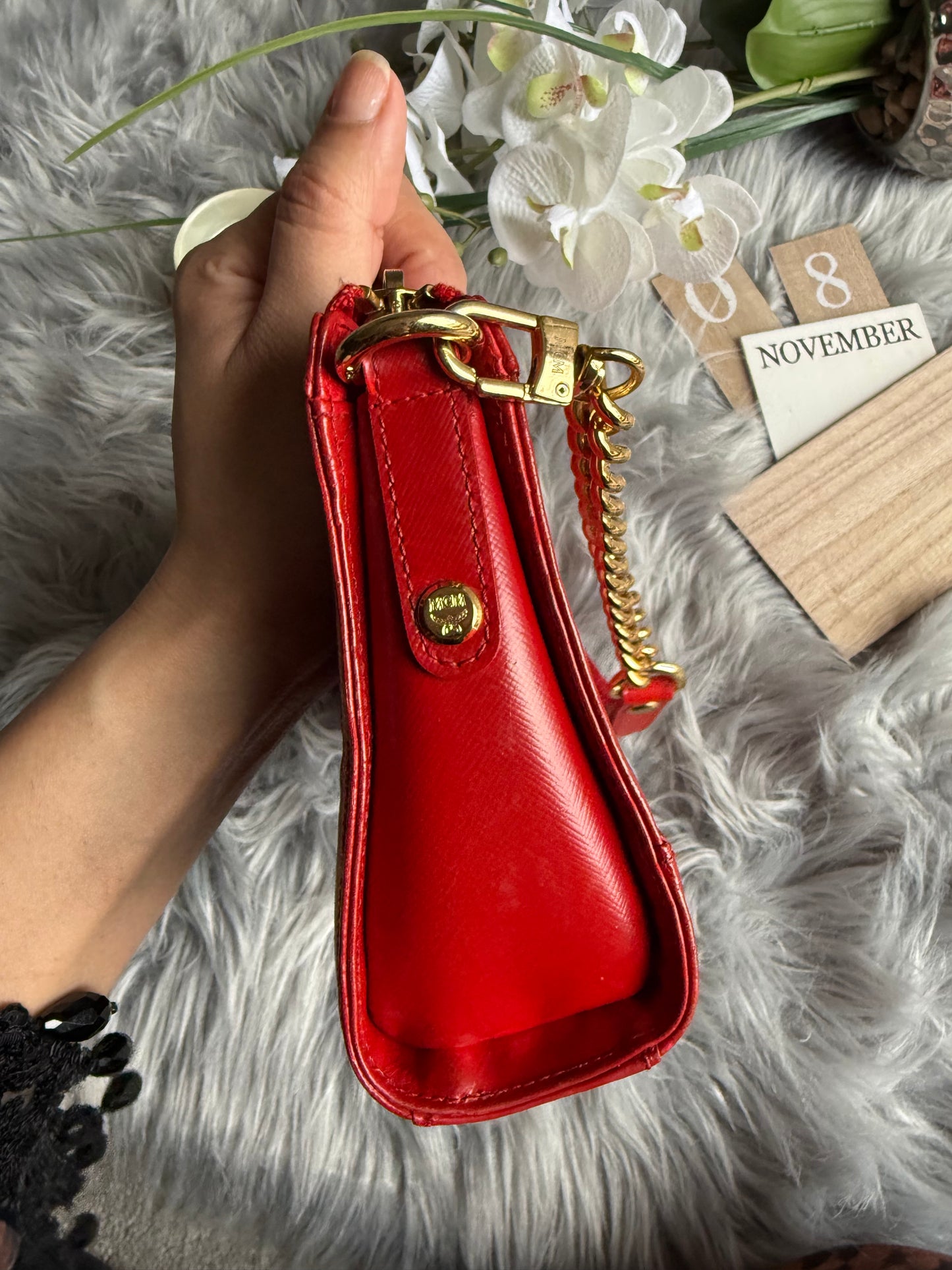 Authentic mcm patent leather shoulder bag