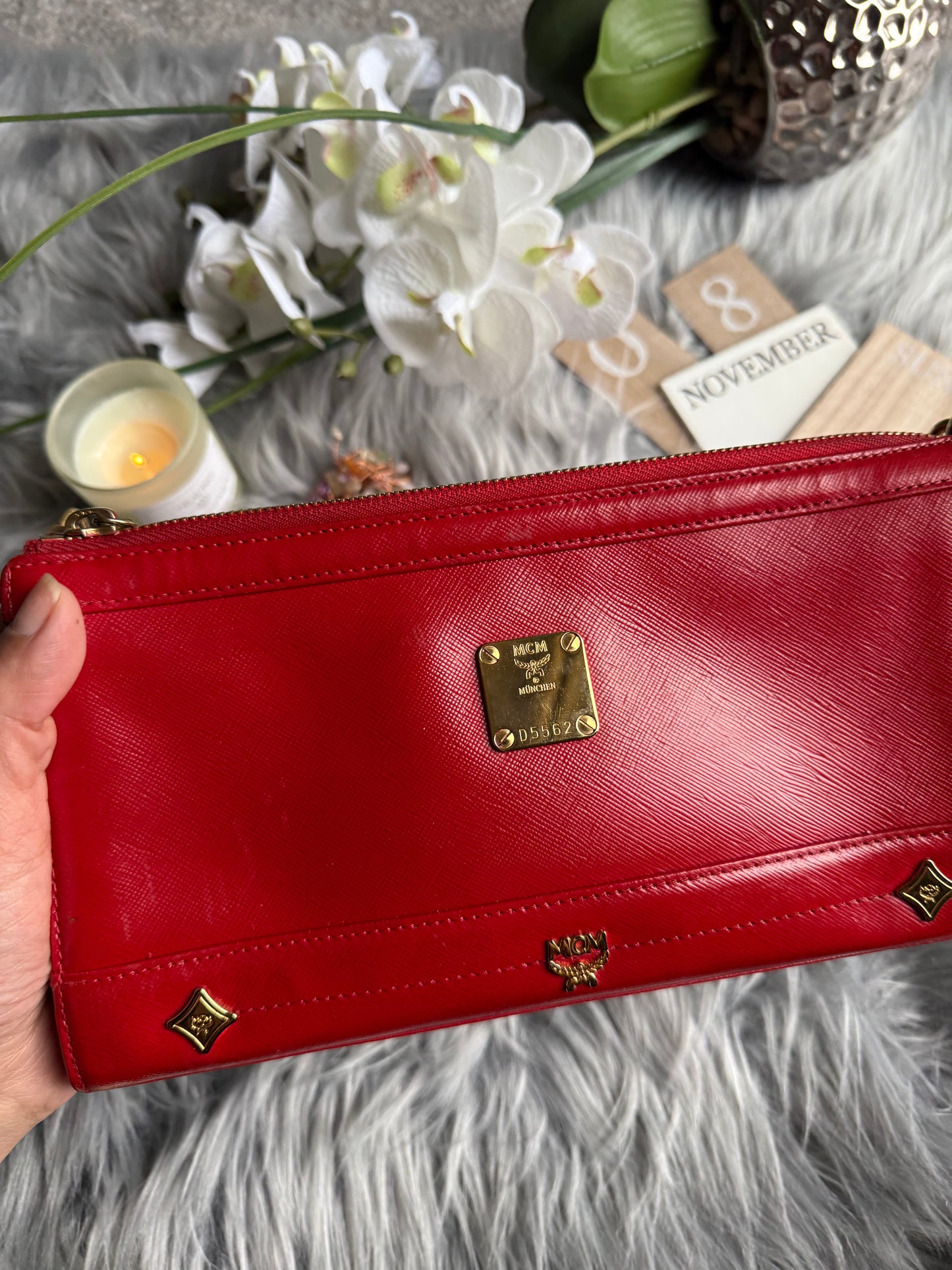 Authentic mcm patent leather shoulder bag