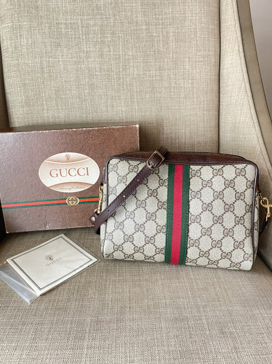 Authentic vintage Gucci web sherry line clutch crossbody bag