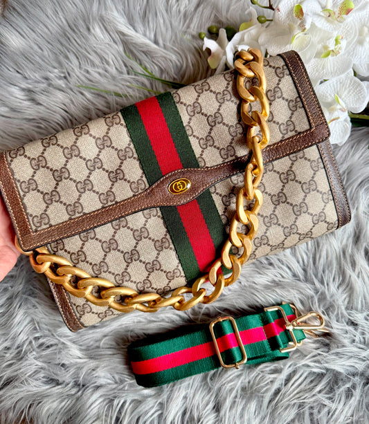 Authentic Gucci vintage web sherry line clutch bag