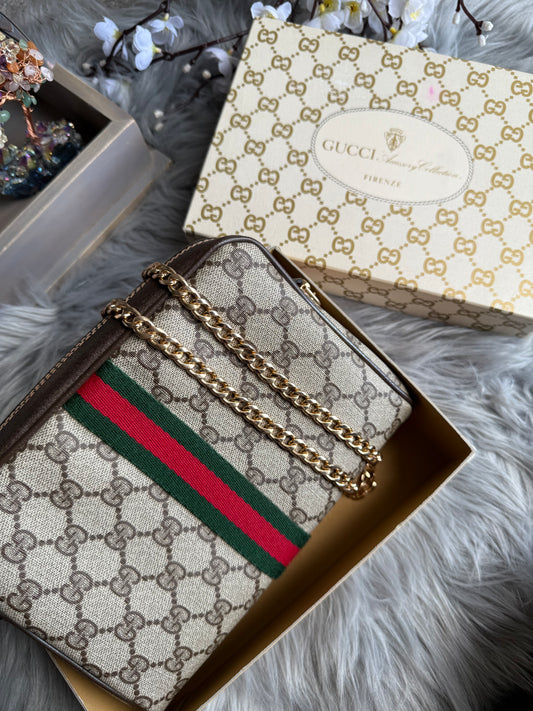 Authentic Gucci web sherry line clutch bag