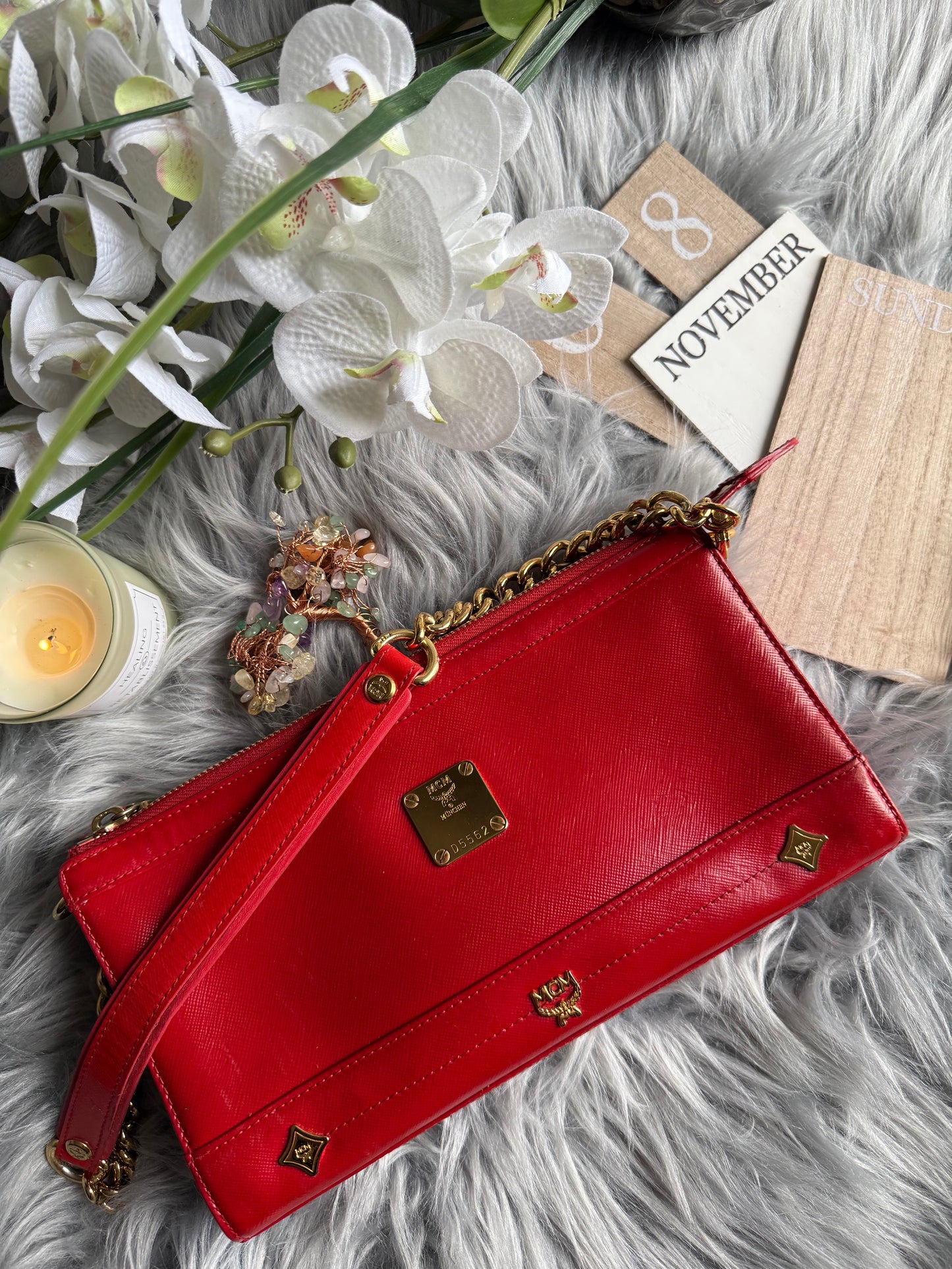 Authentic mcm patent leather shoulder bag