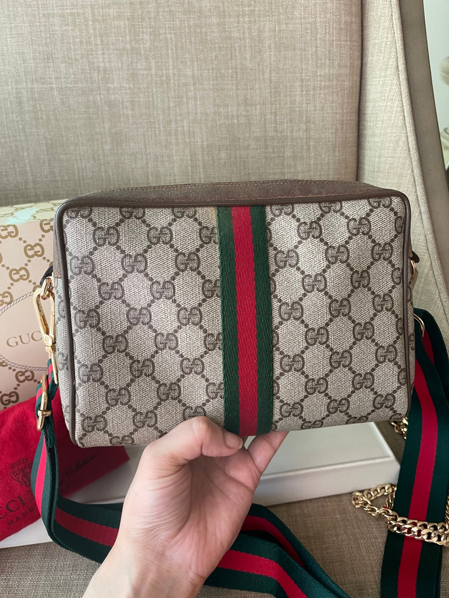 Authentic Gucci vintage web sherry line crossbody