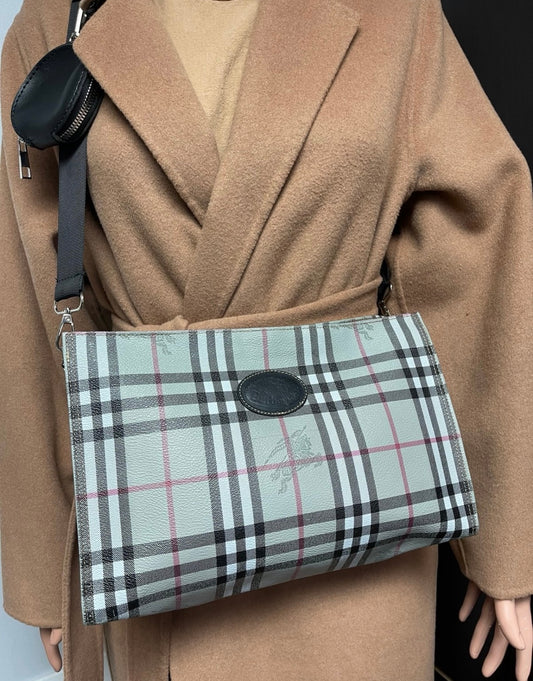 Authentic Burberrys nova check grey clutch