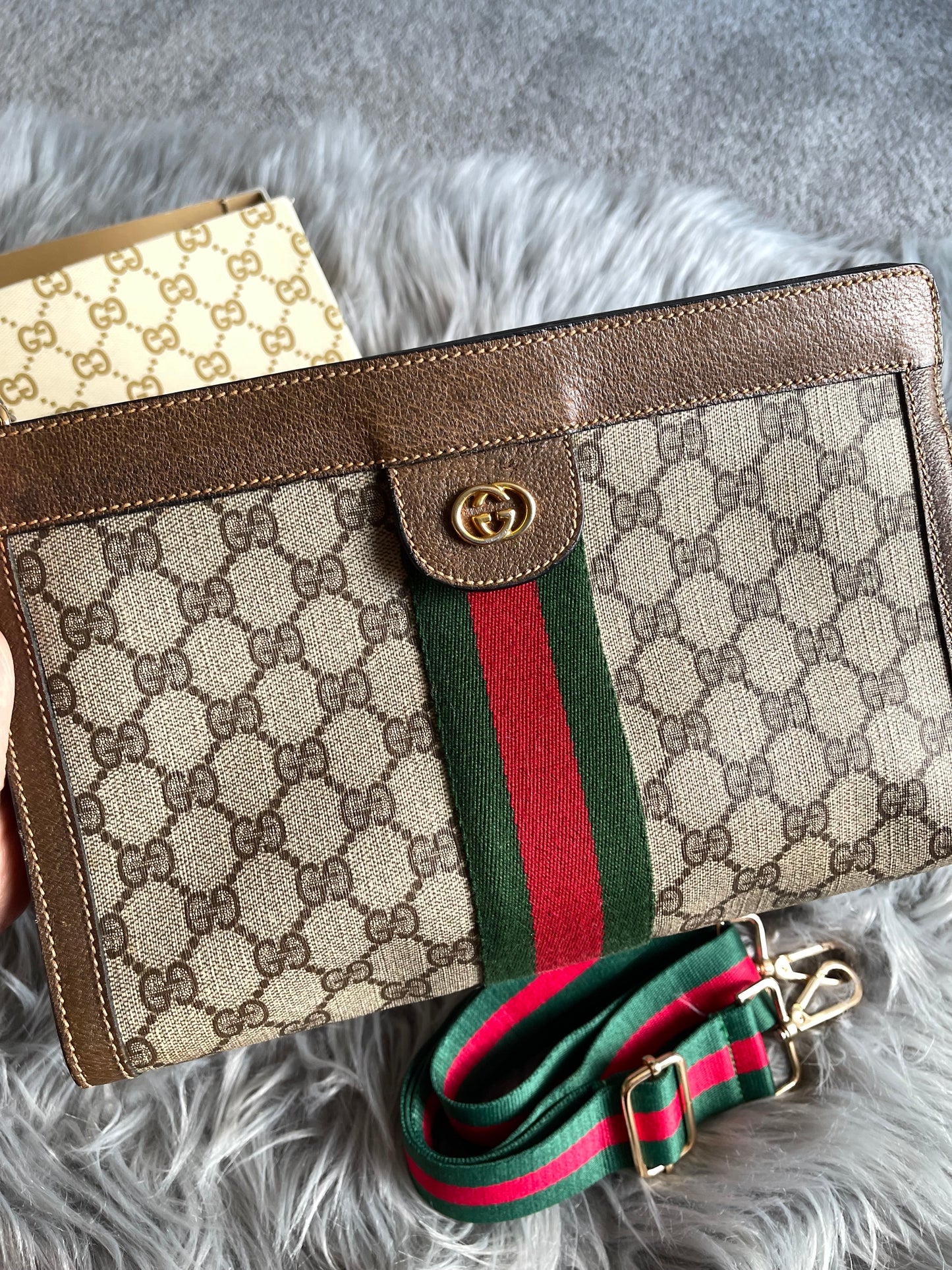 Authentic vintage Gucci web sherry line clutch crossbody bag