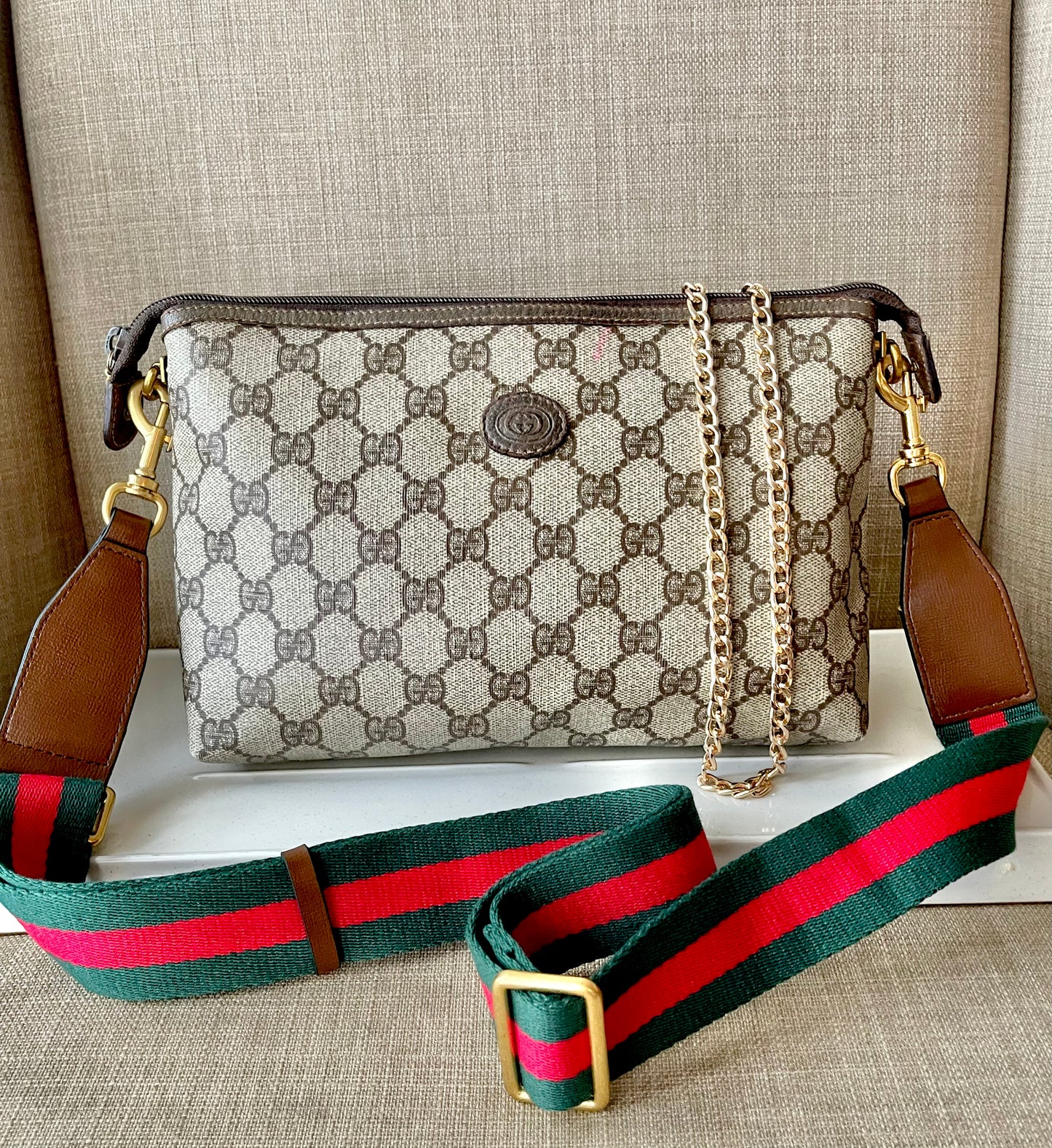 Authentic Gucci vintage crossbody bag brown PVC canvas