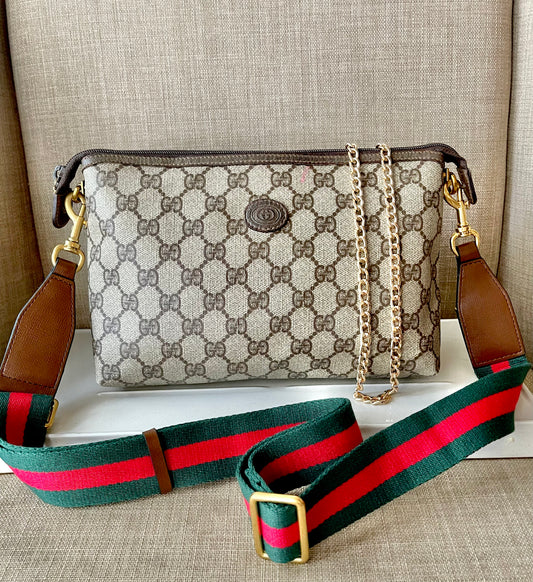 Authentic Gucci vintage crossbody bag brown PVC canvas