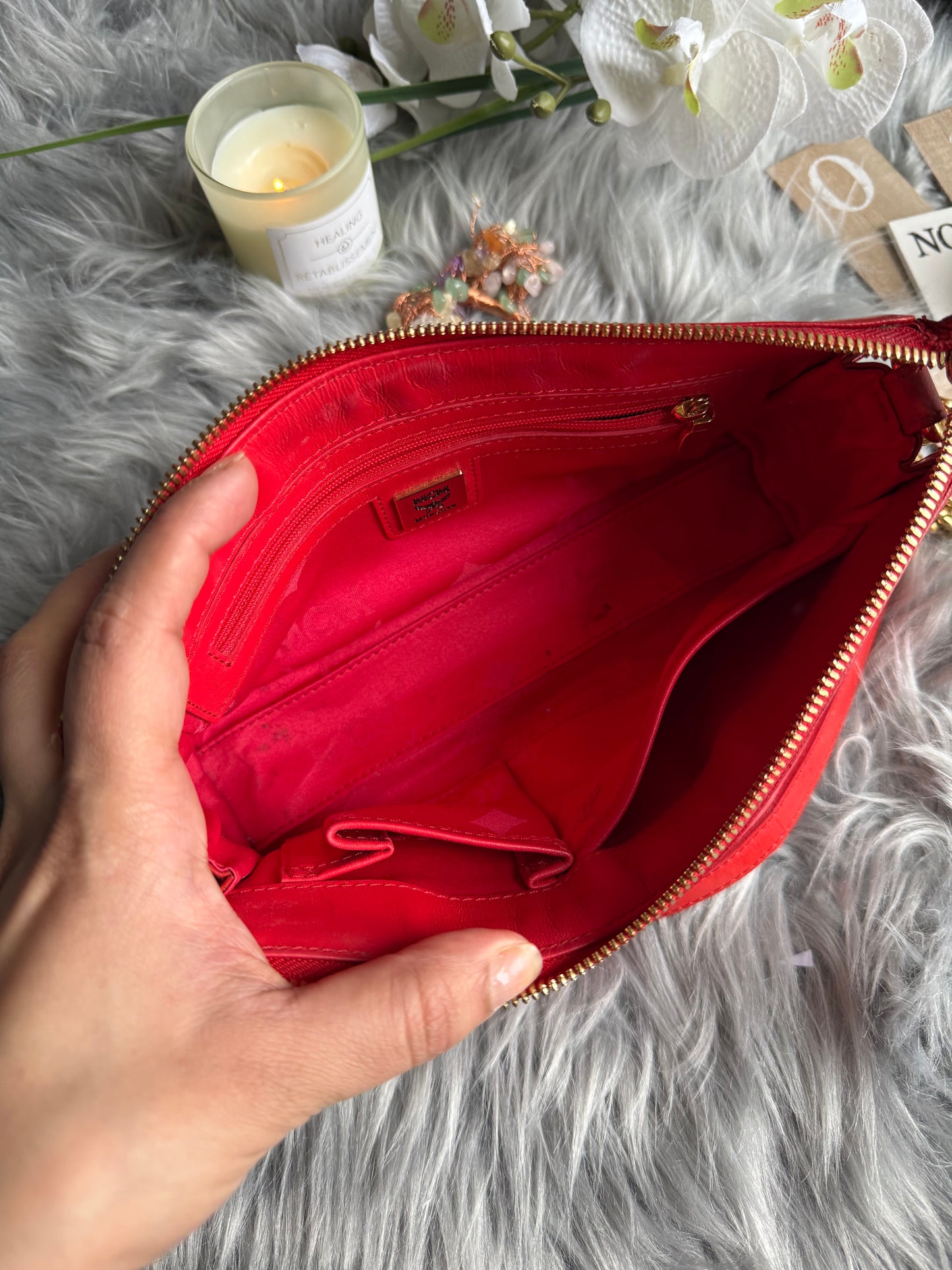 Authentic mcm patent leather shoulder bag