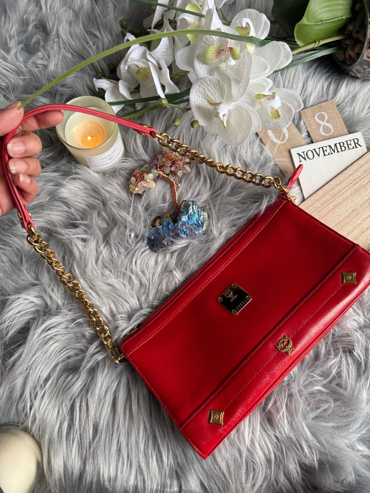 Authentic mcm patent leather shoulder bag