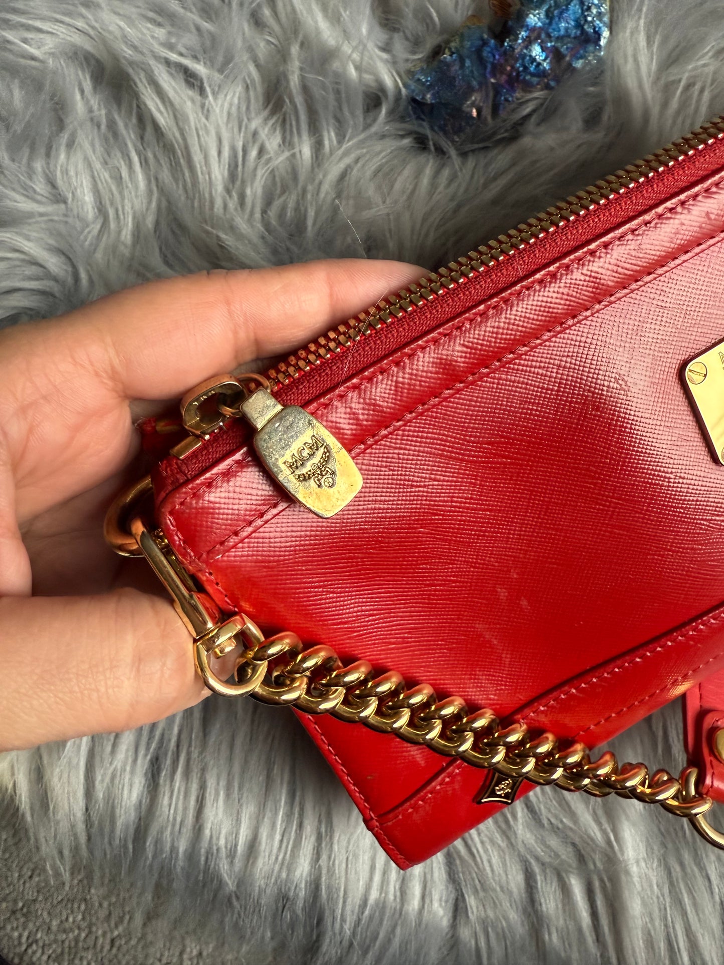 Authentic mcm patent leather shoulder bag