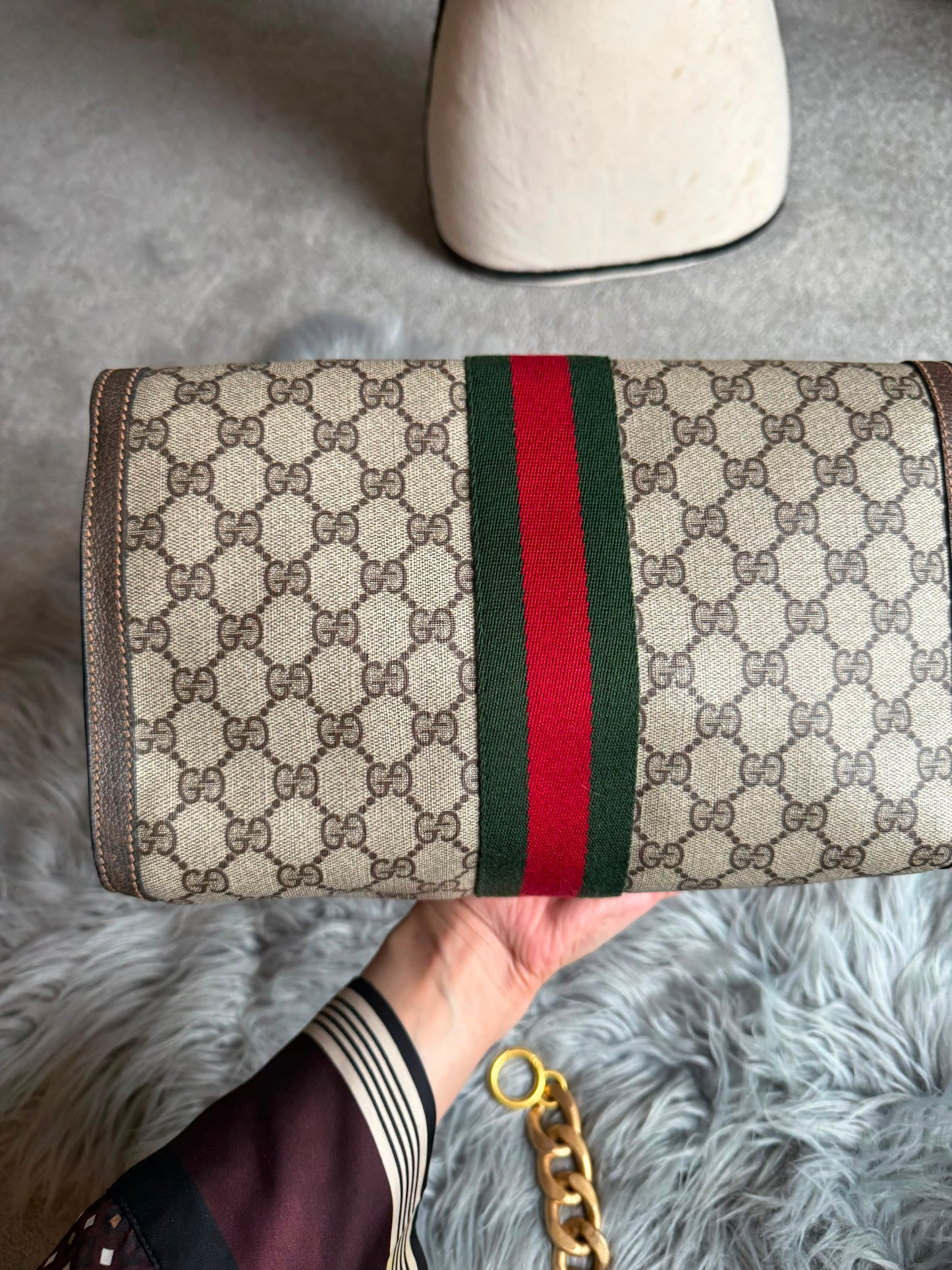 Authentic Gucci vintage web sherry line clutch bag