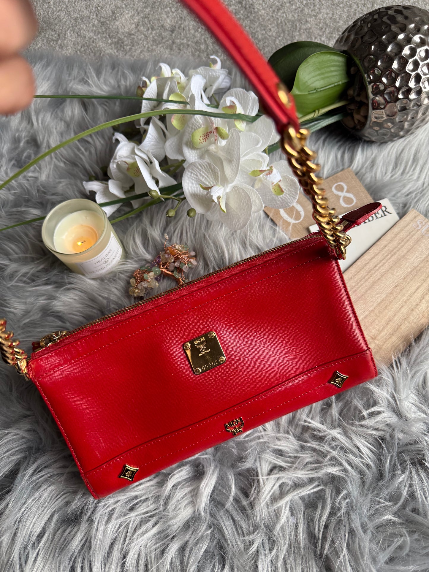 Authentic mcm patent leather shoulder bag