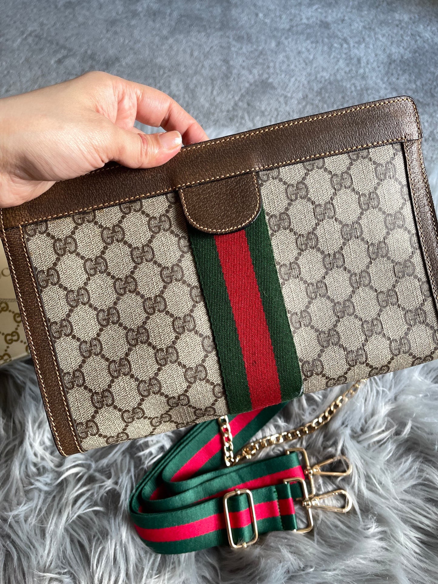 Authentic vintage Gucci web sherry line clutch crossbody bag