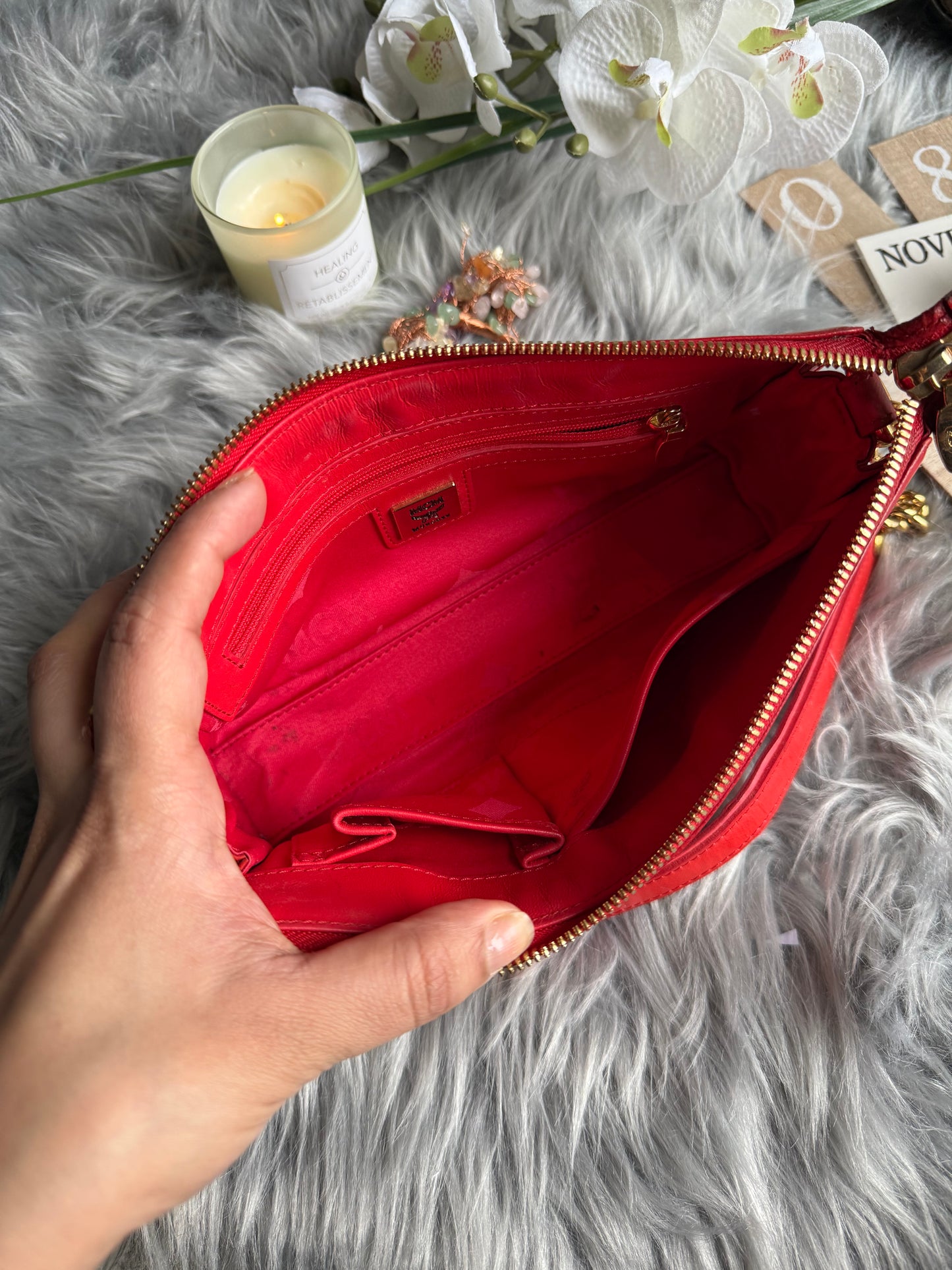 Authentic mcm patent leather shoulder bag