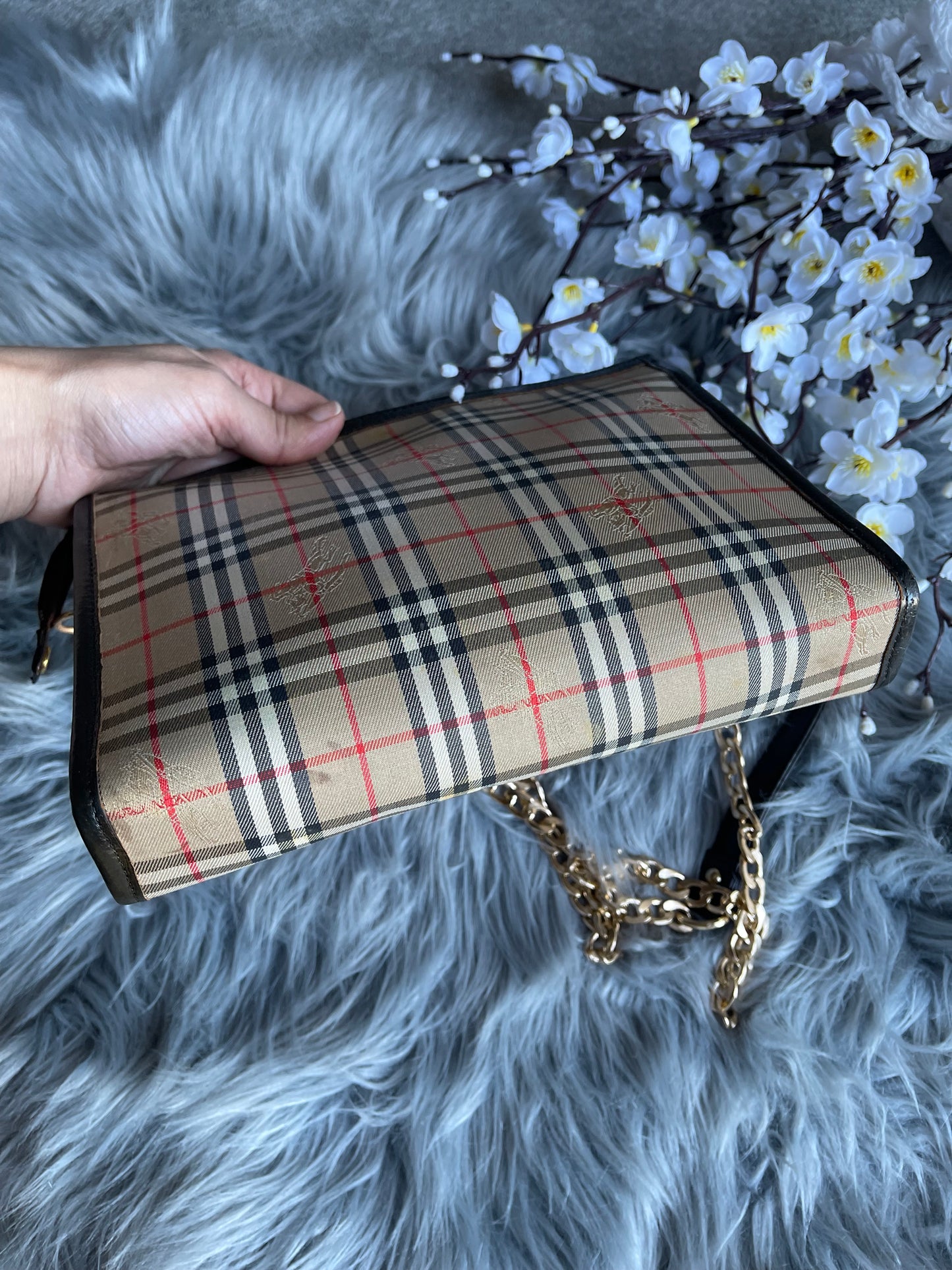 Authentic Burberrys vintage nova check tan bag