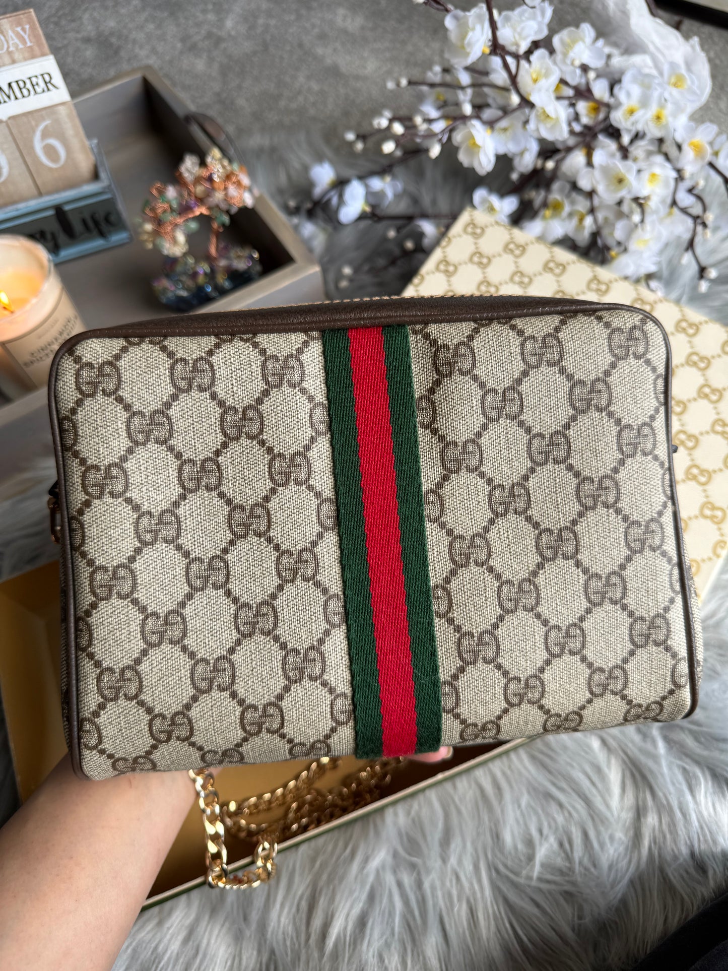 Authentic Gucci web sherry line clutch bag