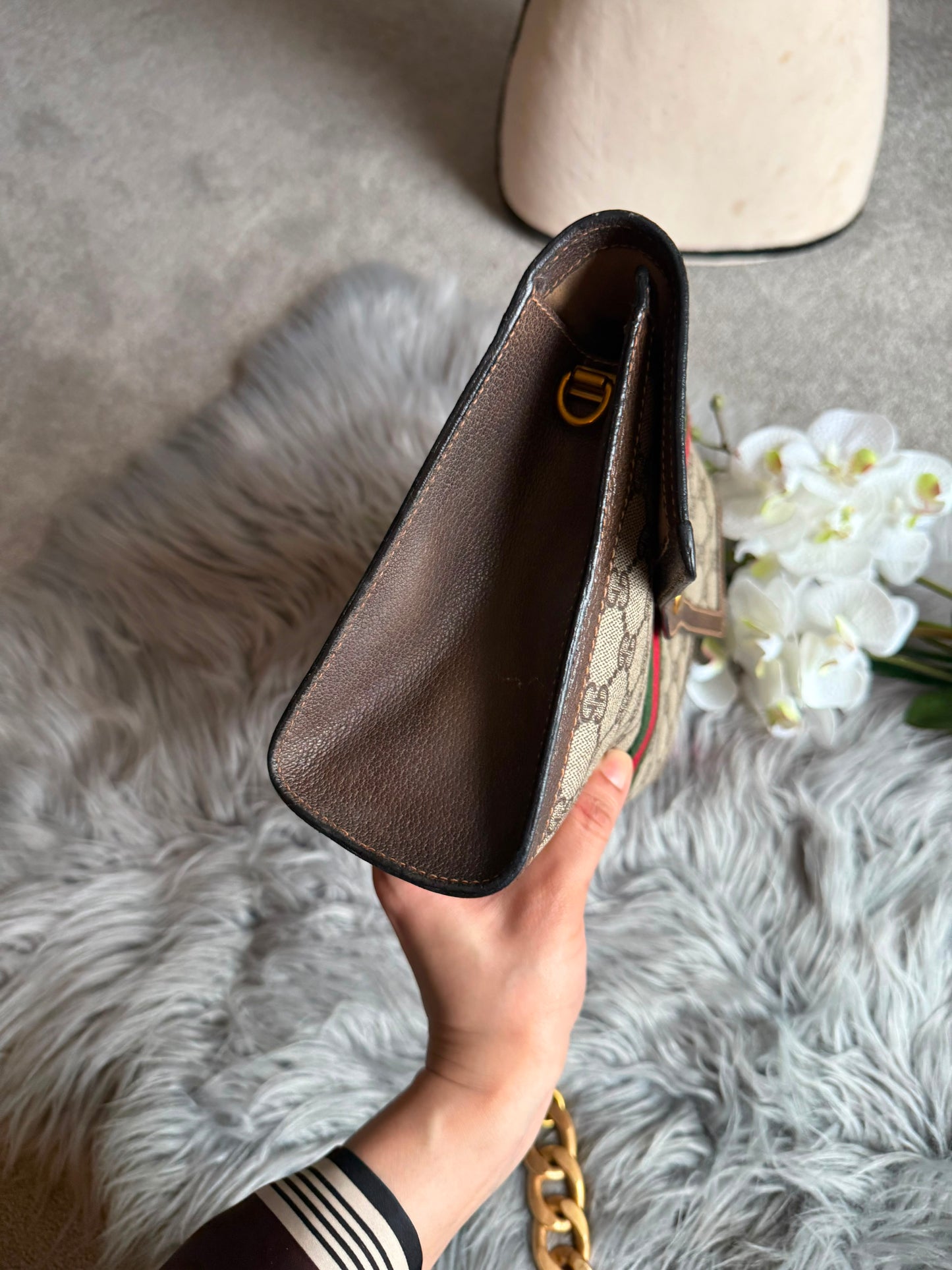 Authentic Gucci vintage web sherry line clutch bag